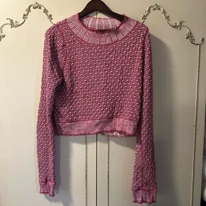 Free People Jane Long Sleeve Magenta Printed Crop Top Size Large